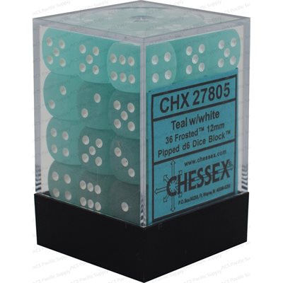 Chessex – Brique de 36 d6 12mm: Frosted – Teal/White