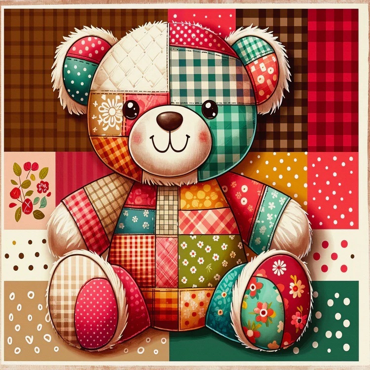 Broderie de Diamants – Patchwork Teddy (40 x 40)