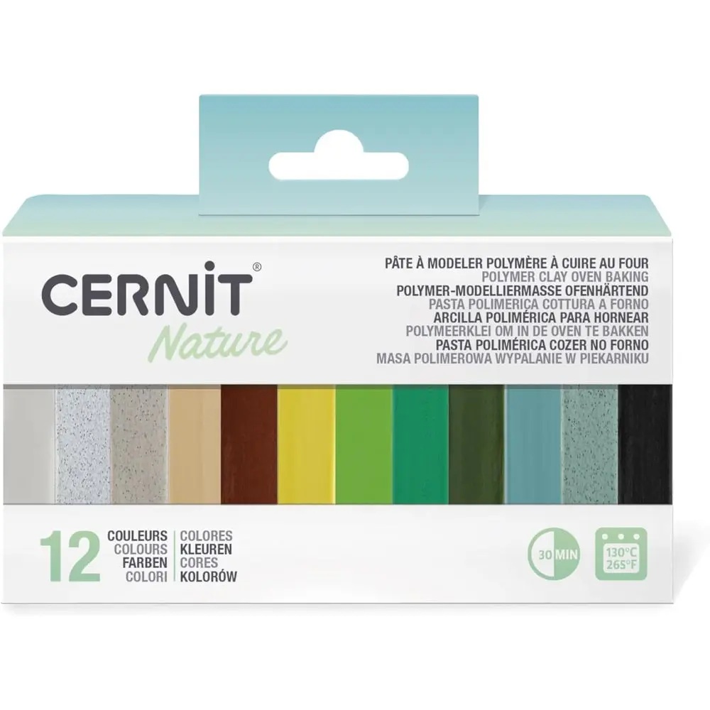 Cernit – Pâte à modeler polymère à cuire – Assortiment de Mini Blocs 12 Couleurs – Nature