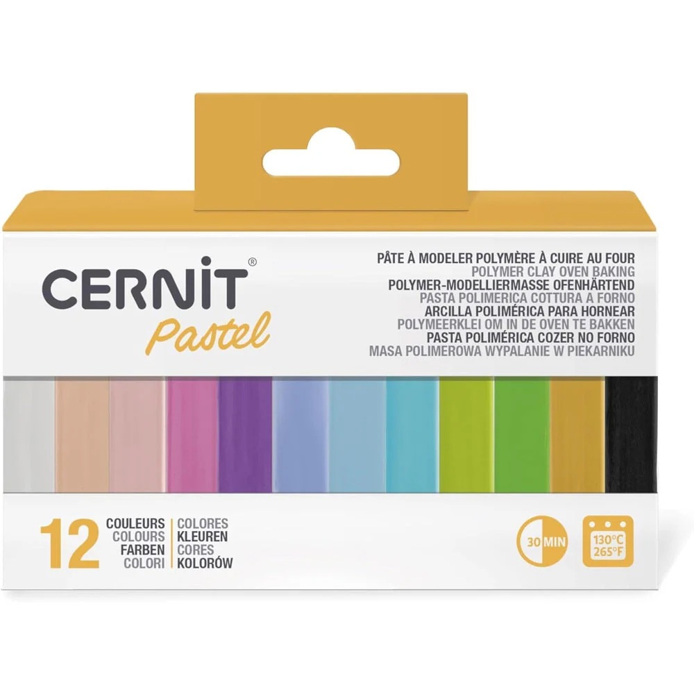 Cernit – Pâte à modeler polymère à cuire – Assortiment de Mini Blocs 12 Couleurs – Pastels