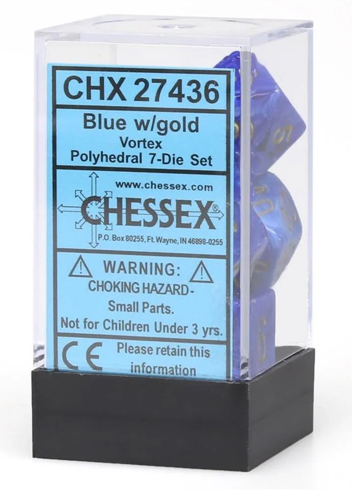 Chessex – 7 Pièces: Vortex: Blue/Gold