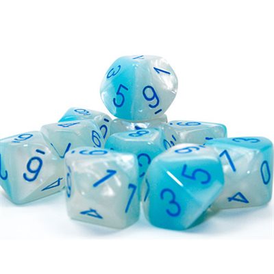 Chessex – Brique de 10 d10: Gemini: Pearl Turquoise-White/Blue Luminary