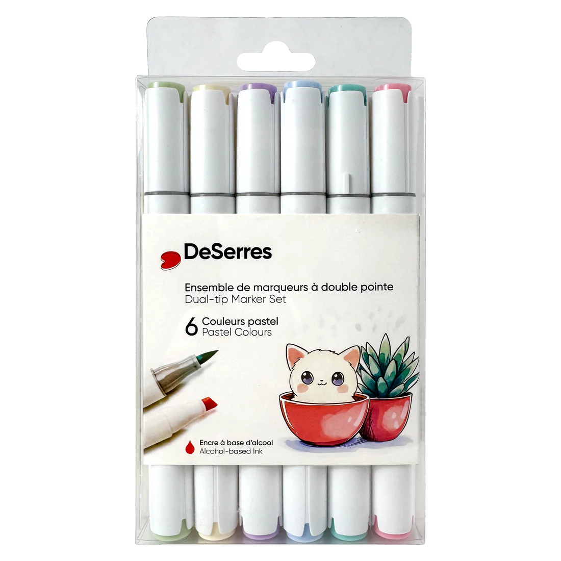 Ensemble Marqueurs Alcool double Pointe (Pastels – 6 pièces)