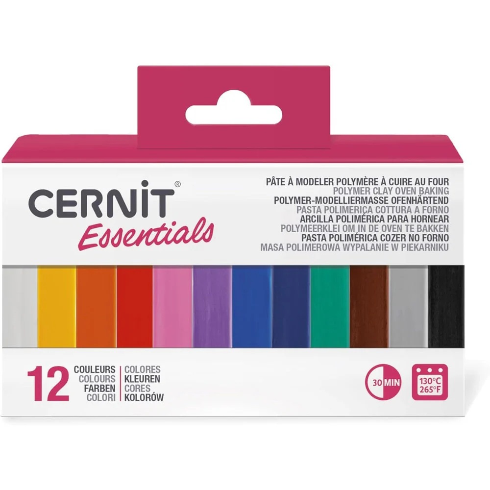 Cernit – Pâte à modeler polymère à cuire – Assortiment de Mini Blocs 12 Couleurs – Essentials