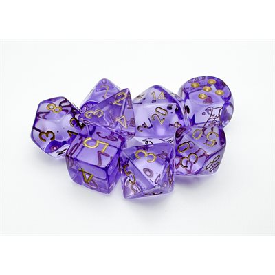 Lab Dice 7 pcs – Translucides: Lavande à chiffres Doré avec Dés Bonus