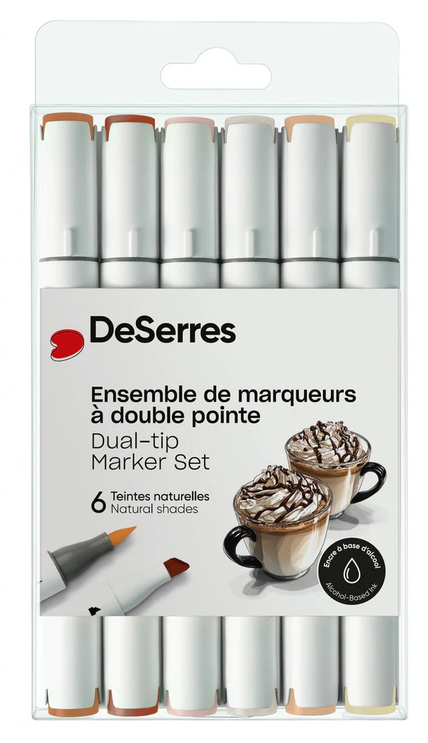 Ensemble Marqueurs Alcool double Pointe (Teintes Naturelles – 6 pièces)