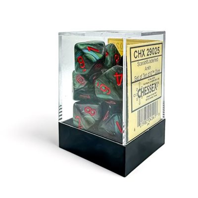 Chessex – Brique de 10x d10 Scarab – Ankh Jade / Red