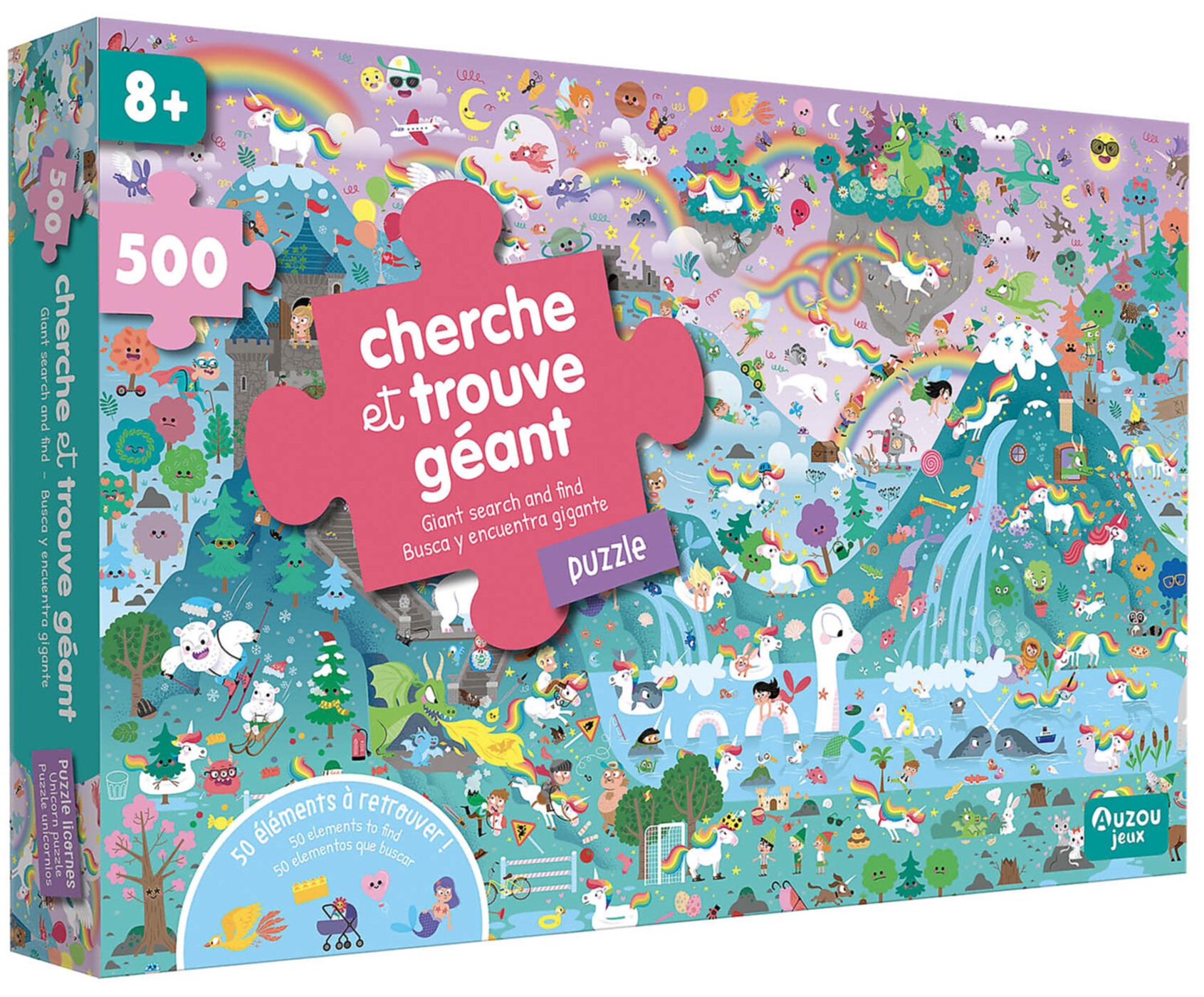 Mes boîtes de puzzle – Cherche et trouve géant – Licornes (500 pièces) – Auzou